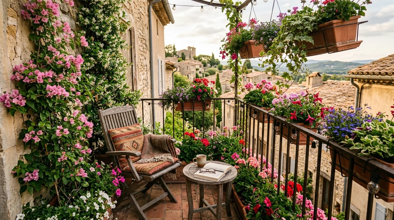 Cozy Balcony With Railing Planters